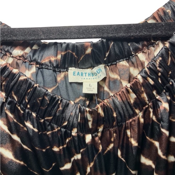 Y2K Boho Off Shoulder Stain Bell Sleeve Chocolate Brown Black Animal Print Large - Picture 4 of 11